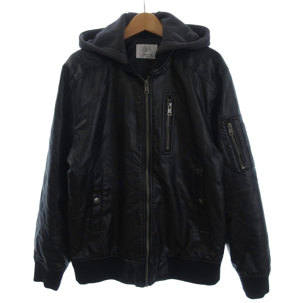 ESC STUDIO 黒 PUジャケット ザラ ZARA フライトジャケット ブルゾン フルジップ フード