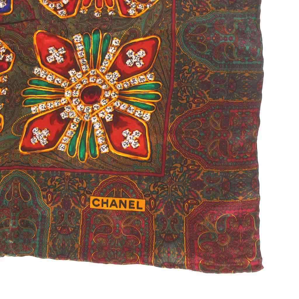 シャネル CHANEL 美品 グリポア スカーフ ストール 大判 シルク