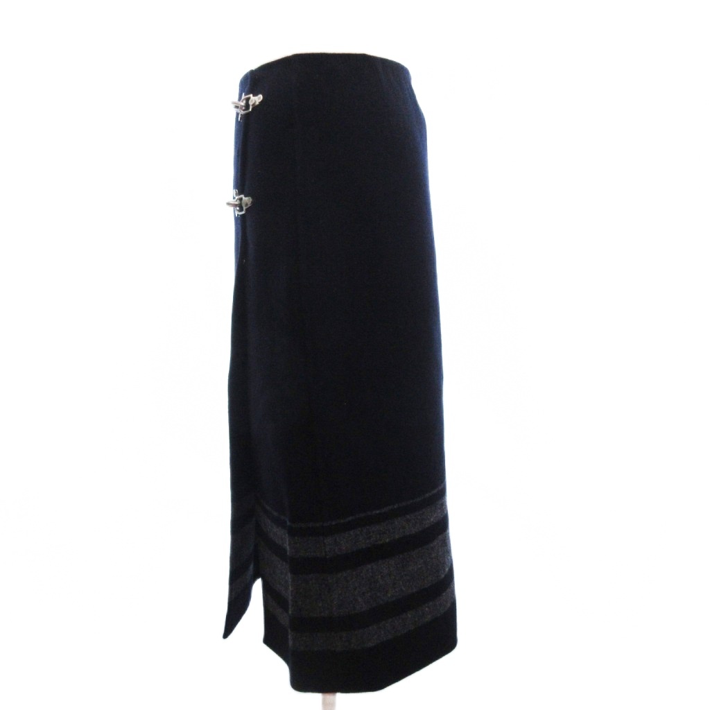 セリーヌ CELINE ラップスカート 巻き ひざ丈 マカダム 金具 ウール  