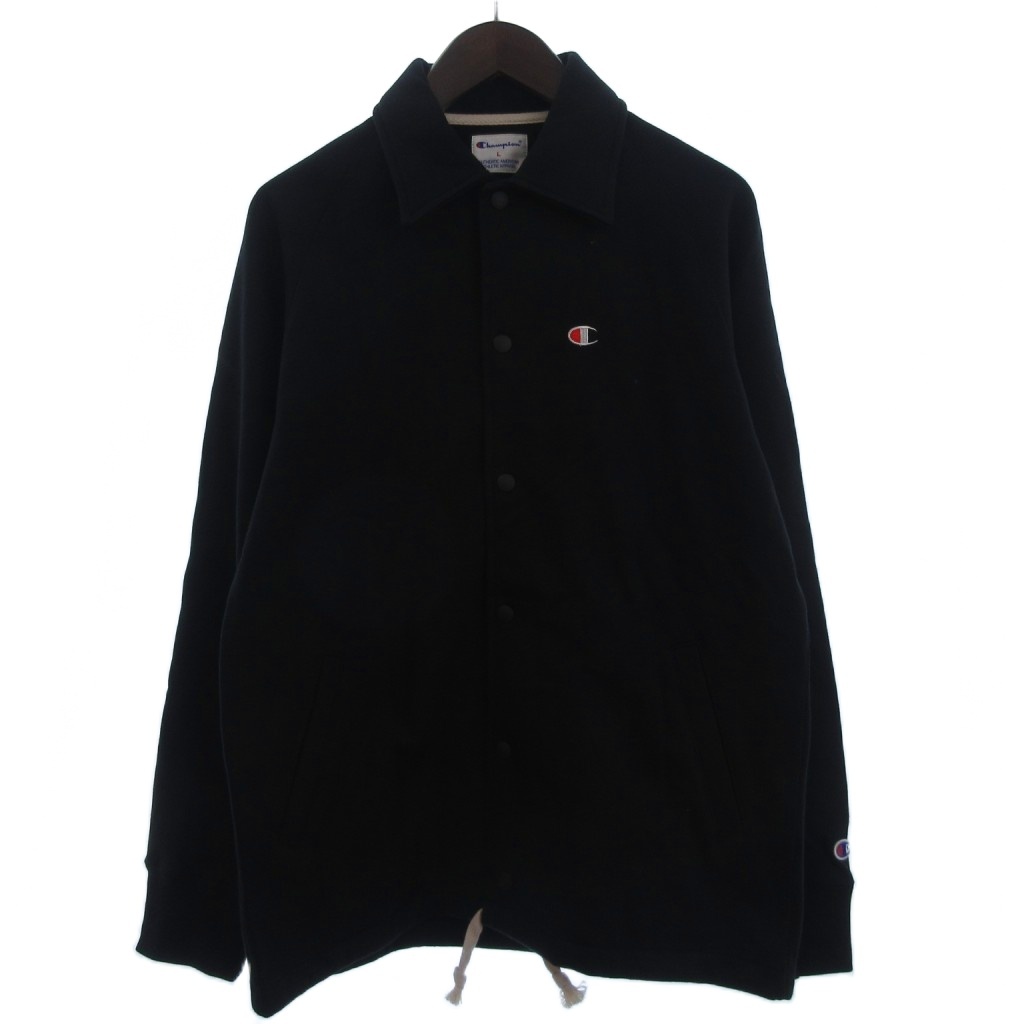 未使用品 チャンピオン CHAMPION タグ付き コーチジャケット ブルゾン スウェット地 ワンポイント 黒 ブラック L メンズ