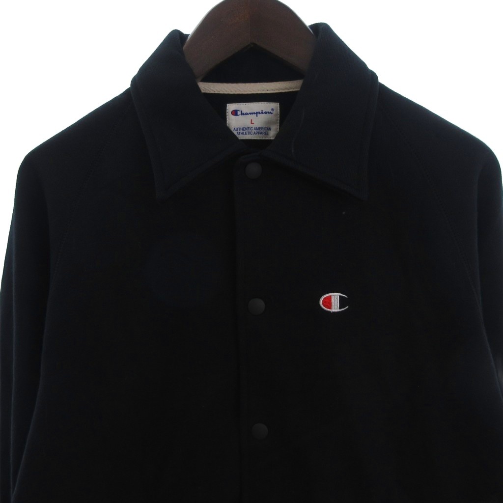 未使用品 チャンピオン CHAMPION タグ付き コーチジャケット ブルゾン スウェット地 ワンポイント 黒 ブラック L メンズ