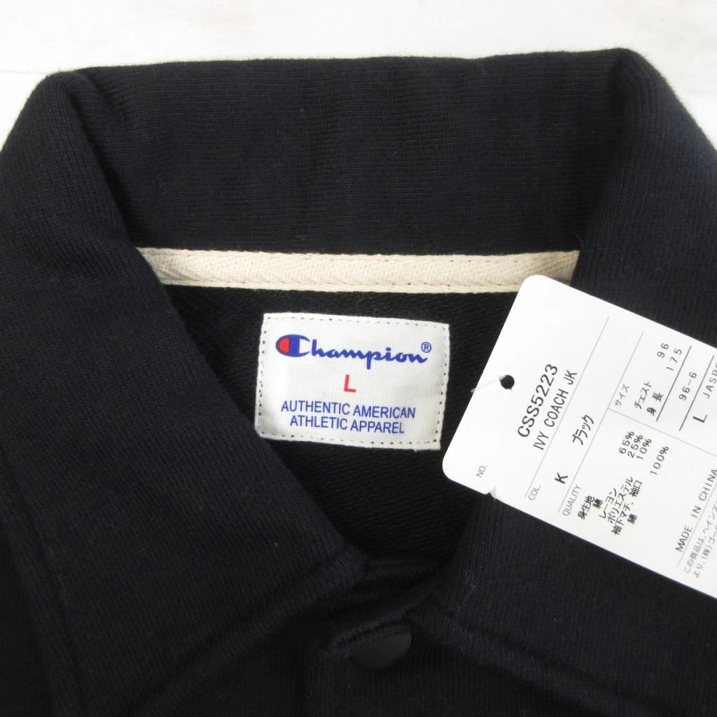 未使用品 チャンピオン CHAMPION タグ付き コーチジャケット ブルゾン スウェット地 ワンポイント 黒 ブラック L メンズ