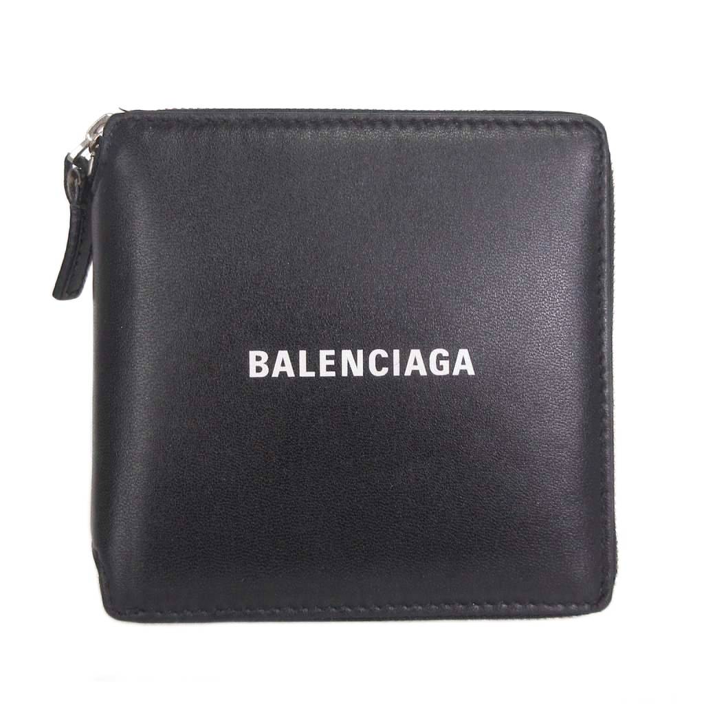 極美✨バレンシアガ 二つ折り財布 エブリデイ ロゴ ファスナー レザー ブラック バレンシアガ BALENCIAGA エブリデイ ラウンドファスナー