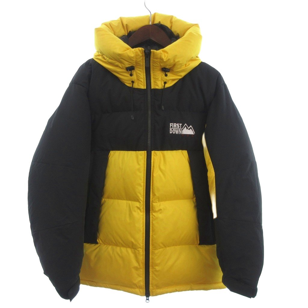 【中古】ファーストダウン ダウンジャケット ブルゾン フルジップ フード 442503C バイカラー 黒 黄 S メンズ ファーストダウン FIRST DOWN ダウンジャケット ブルゾン フルジップ