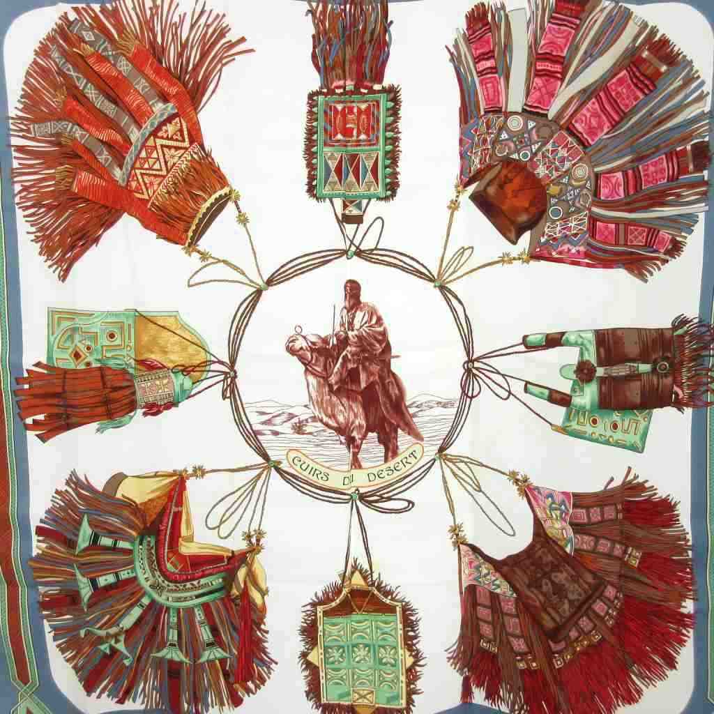 エルメス HERMES カレ90 CUIRS DU DESERT スカーフ チーフ らくだ 大判