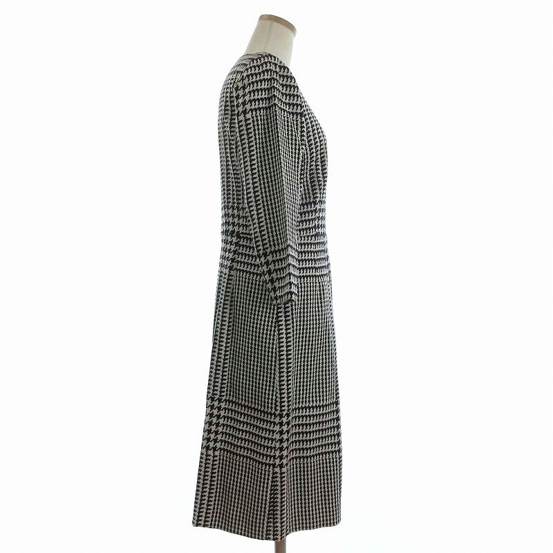 タグ付き　レリアン　フレアワンピース　千鳥格子　七部袖　M レリアン Leilian ワンピース 七分袖 ロング 千鳥格子 ウール 白