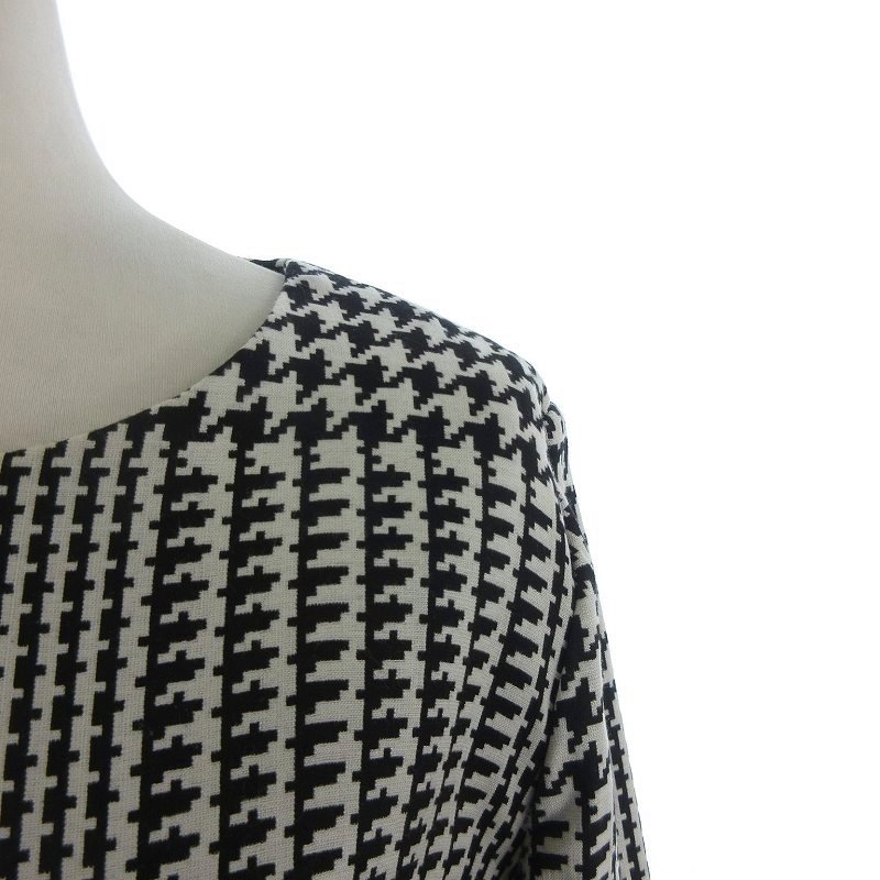 レリアン Leilian ワンピース 七分袖 ロング 千鳥格子 ウール 白