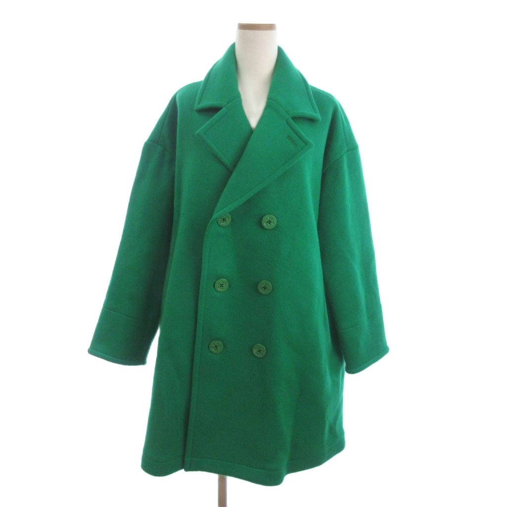 シー SEA Pコート ロング ダブルボタン ウール 緑 グリーン F □TC