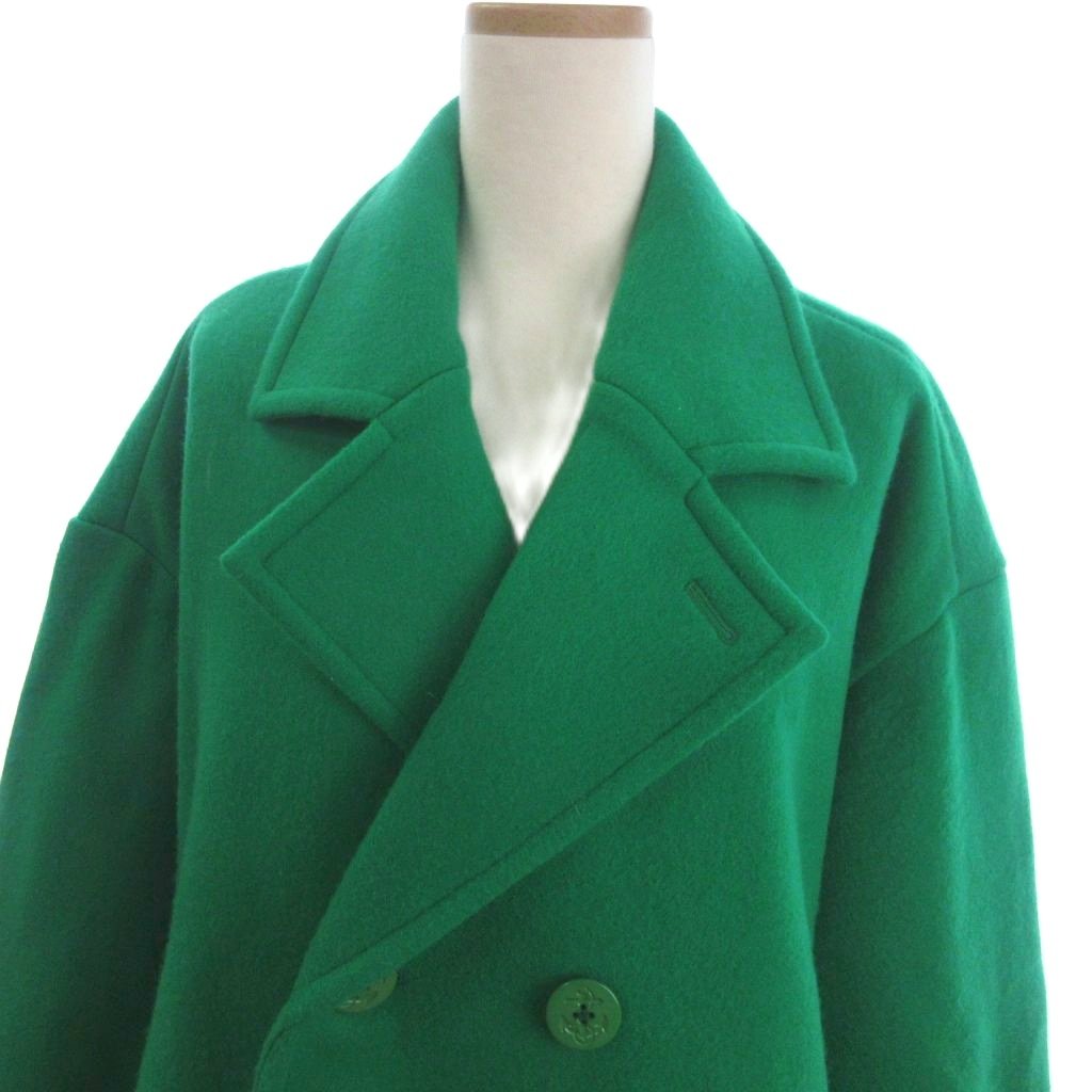 シー SEA Pコート ロング ダブルボタン ウール 緑 グリーン F □TC