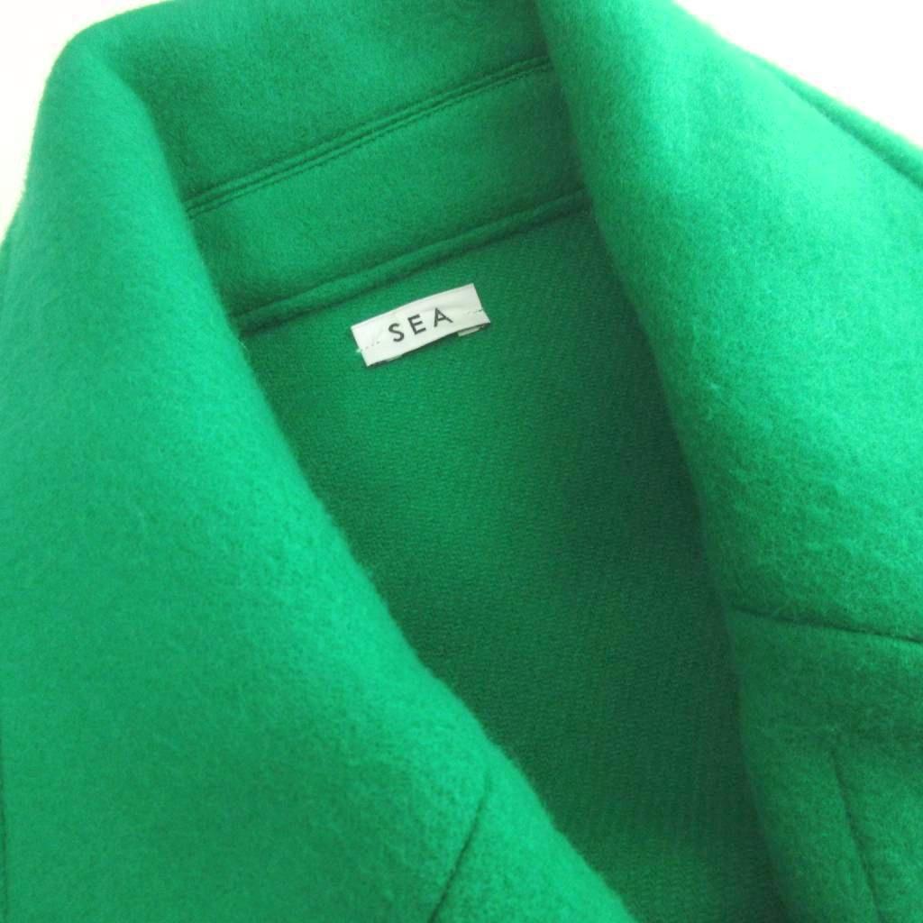 シー SEA Pコート ロング ダブルボタン ウール 緑 グリーン F □TC