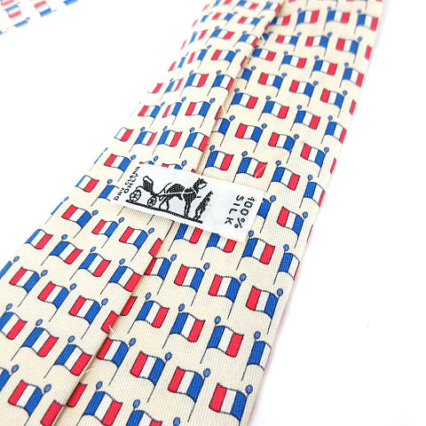 【新品！即日発送！】●●HERMES●●シルクタイ● モール・トリコロール エルメス HERMES ネクタイ トリコロール 国旗柄 シルク オフ