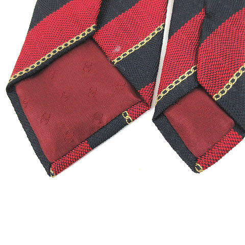 シャネル CHANEL ネクタイ シルク レジメンタル チェーン 赤 黒 メンズ 