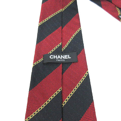シャネル CHANEL ネクタイ シルク レジメンタル チェーン 赤 黒 メンズ 