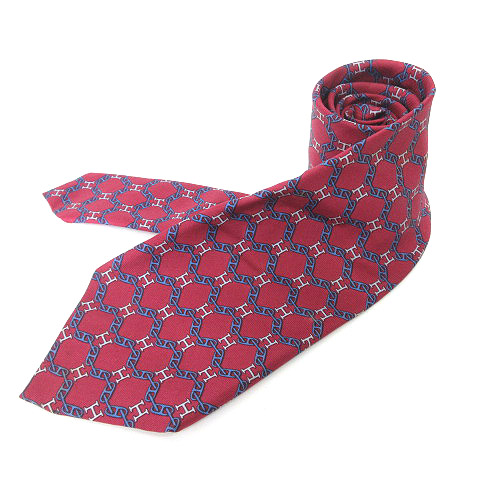 エルメス Hermes ネクタイ チェーン柄 H シルク 赤 レッド メンズ 003 ベクトルパーク