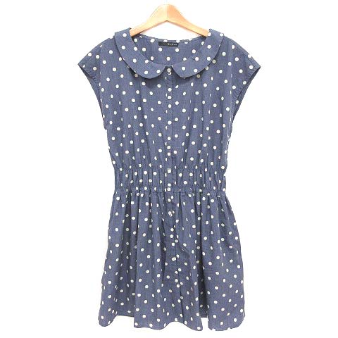 アルシーヴ Archives ワンピース ドット ノースリーブ ひざ丈 ラウンドカラー ギャザー フレア ブルー M Vg レディース 003 ベクトルパーク