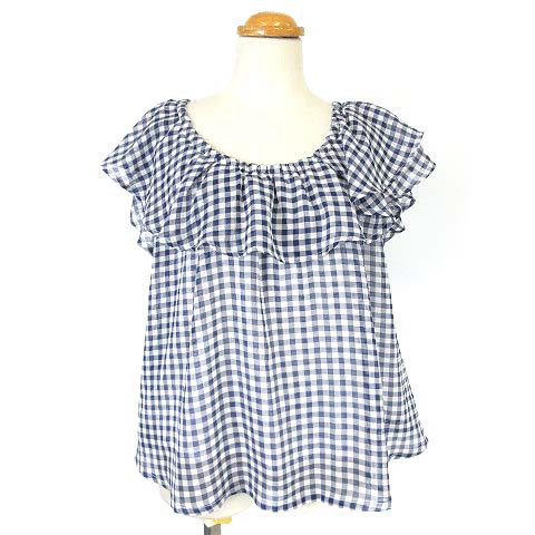 ページボーイ Page Boy ブラウス カットソー ギンガムチェック オフショル フリル 紺 白 F Vg0 レディース 003 ベクトルパーク