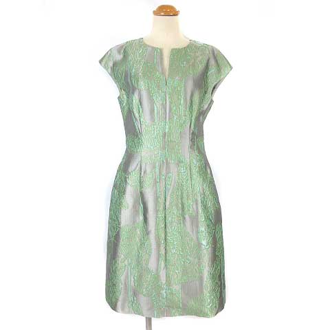 エスカーダ Escada ワンピース ミモレ フレンチスリーブ ジャガード シャイニー グリーン 34 Ibs77 レディース 003 ベクトルパーク