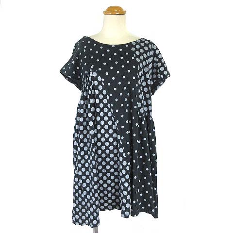 ビュルデサボン Bulle De Savon ワンピース ミニ ドット フレア フレンチスリーブ 黒 グレー F レディース 003 ベクトルパーク