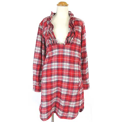 スピック スパン Spick Span ネルシャツ プルオーバー ワンピース チェック フリル ひざ丈 長袖 赤 F Vg レディース 003 ベクトルパーク