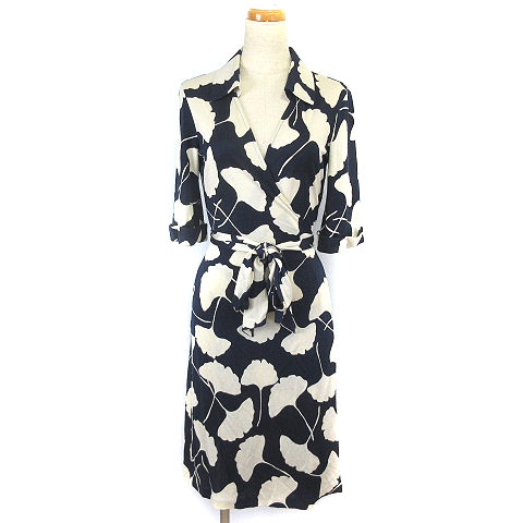 ダイアンフォンファステンバーグ Diane Von Furstenberg ワンピース ひざ丈 シルク カシュクール ラップ ネイビー 6 レディース 003 ベクトルパーク