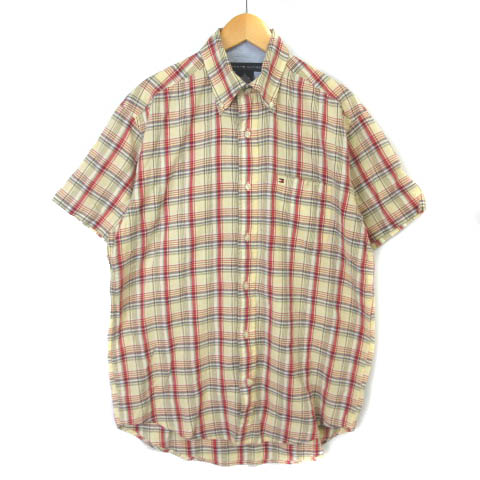 トミーヒルフィガー Tommy Hilfiger チェックシャツ 半袖 ワンポイント ボタンダウン イエロー レッド S メンズ 003 ベクトルパーク