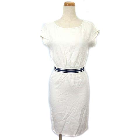 ブルーガール ブルマリン Blugirl Blumarine ワンピース フレンチスリーブ ひざ丈 ギャザー ウエストボーダー 38 ホワイト ネイビー Ibs94 レディース 003 ベクトルパーク