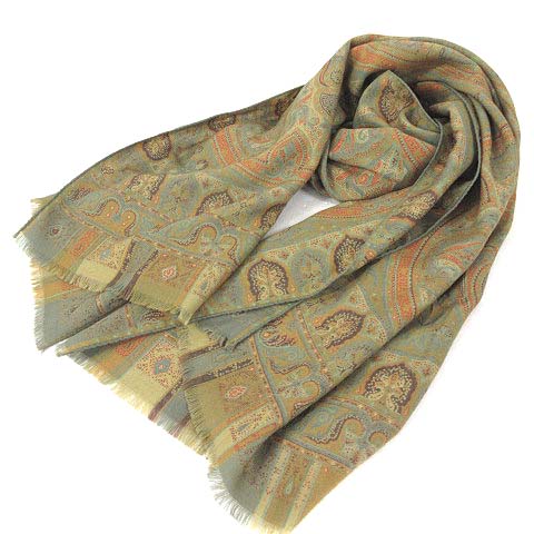 エトロ Etro ストール マフラー ペイズリー 総柄 大判 ウール シルク カーキ Rrr メンズ レディース 003 ベクトルパーク