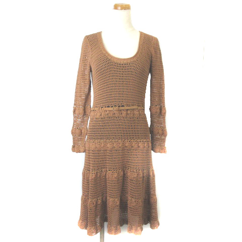 サルヴァトーレフェラガモ Salvatore Ferragamo ニットワンピース 透かし ベルト 長袖 ブラウン 茶 M Ecr2 レディース 003 ベクトルパーク