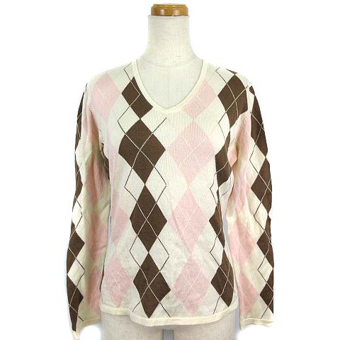 アクアスキュータム Aquascutum ニット セーター アーガイル 長袖 コットン 白 茶 ピンク レディース 003 ベクトルパーク