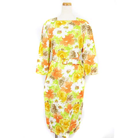 セリーヌ Celine ワンピース ひざ丈 七分袖 花柄 スクエアネック オレンジ 40 Ecr6 レディース 003 ベクトルパーク
