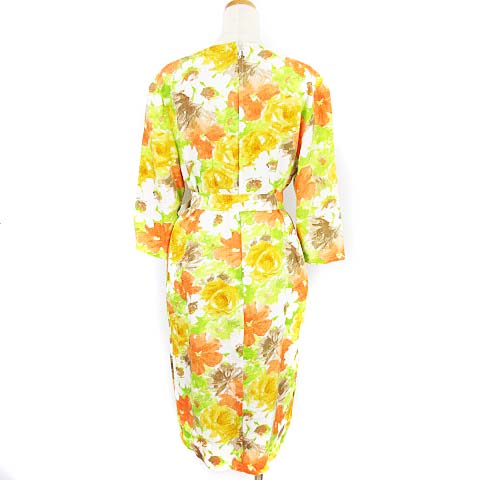 セリーヌ Celine ワンピース ひざ丈 七分袖 花柄 スクエアネック オレンジ 40 Ecr6 レディース 003 ベクトルパーク
