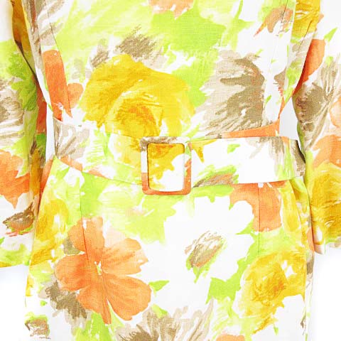 セリーヌ Celine ワンピース ひざ丈 七分袖 花柄 スクエアネック オレンジ 40 Ecr6 レディース 003 ベクトルパーク