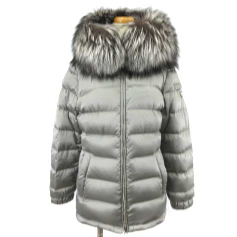 プラダ Prada 18年 28g060 ダウンジャケット ダウンコート 三角プレート ミドル ファーフード シャイニー グレー 40 Ecr6 レディース 003 ベクトルパーク