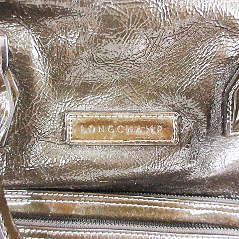 ロンシャン LONGCHAMP ボストンバッグ パテントレザー エナメル カーキ 