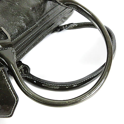 ロンシャン LONGCHAMP ボストンバッグ パテントレザー エナメル カーキ 