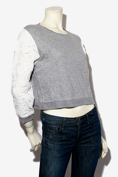 E Hyphen World Gallery イーハイフンワールドギャラリー 袖レース 長袖スウェット トレーナー F 灰 白 レディース 004 ベクトルパーク