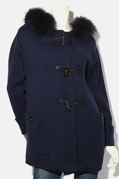 Grace Continental グレースコンチネンタル ファー付き ミラノリブ ニット ダッフルコート 36 Navy ネイビー レディース 004 ベクトルパーク