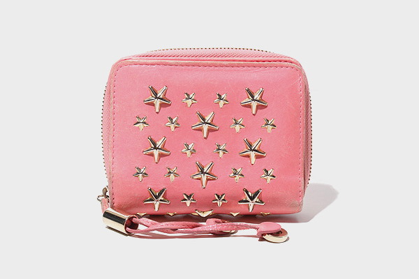 Jimmy Choo ジミーチュウ スタッズ レザー ラウンドファスナー 二つ折り財布 コンパクトウォレット Pink ピンク レディース 004 ベクトルパーク