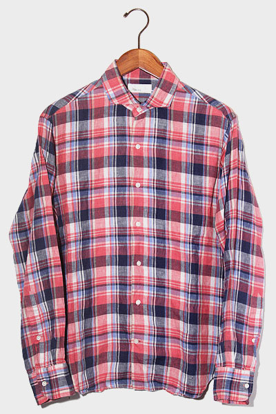 Heliopole Homme エリオポール オム チェック 長袖 リネン シャツ 2 Red レッド 1111 1706 メンズ 004 ベクトルパーク Heliopole Homme エリオポール オム チェック 長袖 リネン シャツ 2 Red レッド 1111 1706 メンズ 004 ベクトルパーク