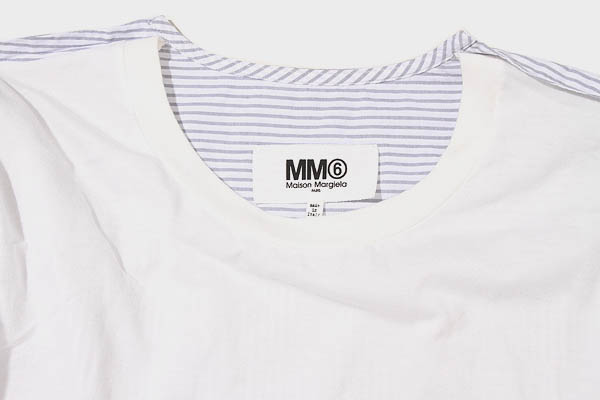 MM6 Maison Margiela エムエムシックス メゾンマルジェラ COMBO STRIPE DOCKING 2WAY SHIRT ストライプ ドッキング シャツ XS WHITE+GRAYSTRIPE ホワイト グレー S32GC0499 /●☆ レディース