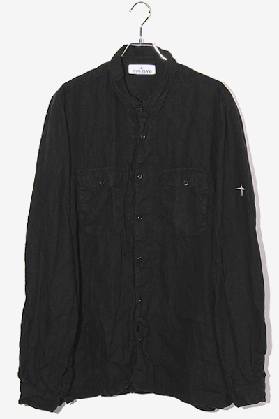 STONE ISLAND ストーンアイランド Camicia ロゴ刺繍 リネン 長袖シャツ 