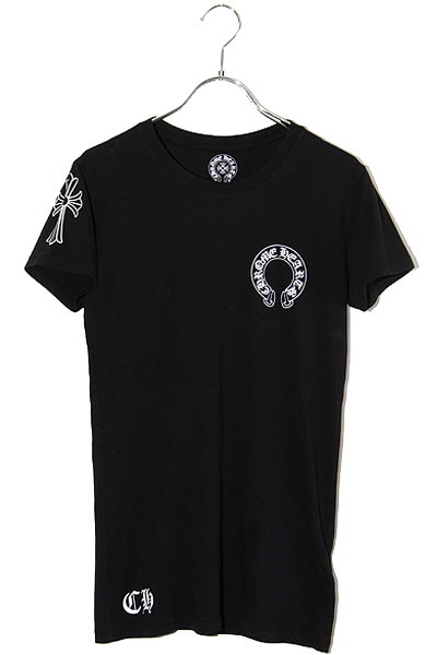 Chrome Hearts Tシャツ 特大赤ホースシュー 赤スクロールラベル 黒 CHROME HEARTS レディースTシャツ ホースシューローラースケート