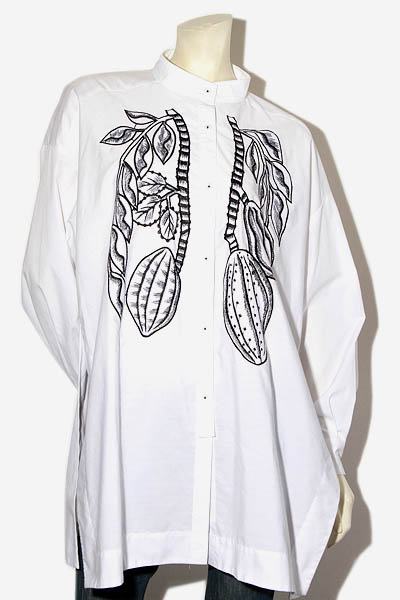 【中古】KOSHINO ヒロココシノ MANGO柄エンブロイダリーシャツブラウス 38 WHITE ホワイト RHBFS-44660 /◆☆ HIROKO KOSHINO ヒロココシノ MANGO柄エンブロイダリーシャツブラウス