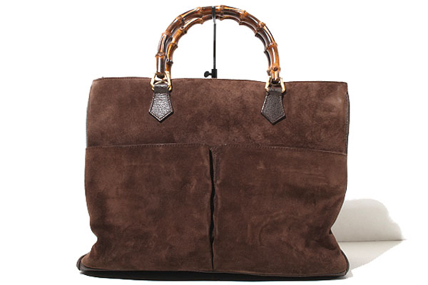 GUCCI グッチ バンブーライン スエードレザー ハンドバッグ FREE BROWN 