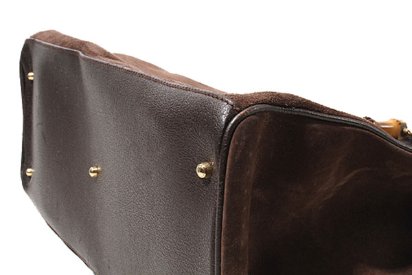 GUCCI グッチ バンブーライン スエードレザー ハンドバッグ FREE BROWN 