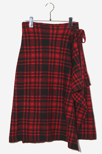 【中古】23-2024AW Polo by Ralph Lauren ポロ バイ ラルフローレン ウール チェック ラップスカート S RED レッド 23-2024AW Polo by Ralph Lauren ポロ バイ ラルフローレン ウール