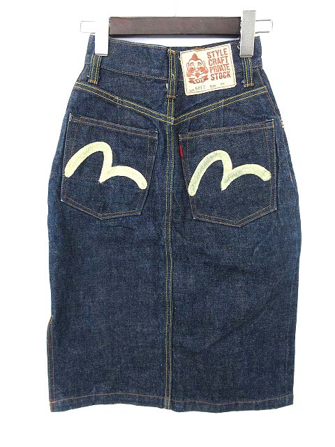 エヴィス EVISU デニム スカート サイド スリット カモメ プリント Lot 