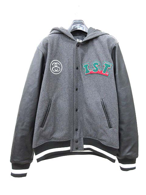 ステューシー Stussy スタジャン 中綿 フェイクレザー切替 ワッペン ウール グレー 黒 Xl 0501 メンズ 006 ベクトルパーク