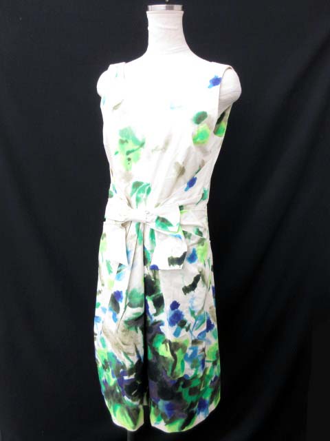 ケイトスペード Kate Spade ワンピース ノースリーブ フレア バックファスナー リボン 花柄 コットン Size 6 S 白 青系 0721 レディース 006 ベクトルパーク