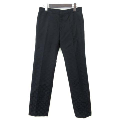 グッチ GUCCI スラックス パンツ ロゴ 総柄 黒 42 1208 レディース 006 